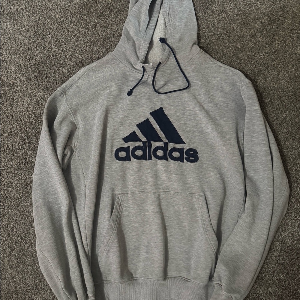 Adidas Heather Gray Hoodie with Navy Logo